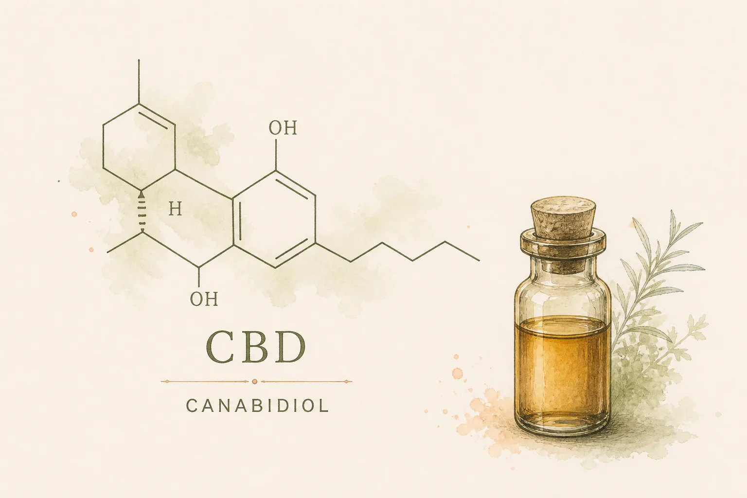 Molécula, produto e regra não são a mesma coisa Frasco, fórmula química esquemática e carimbo regulatório separados sobre papel creme.